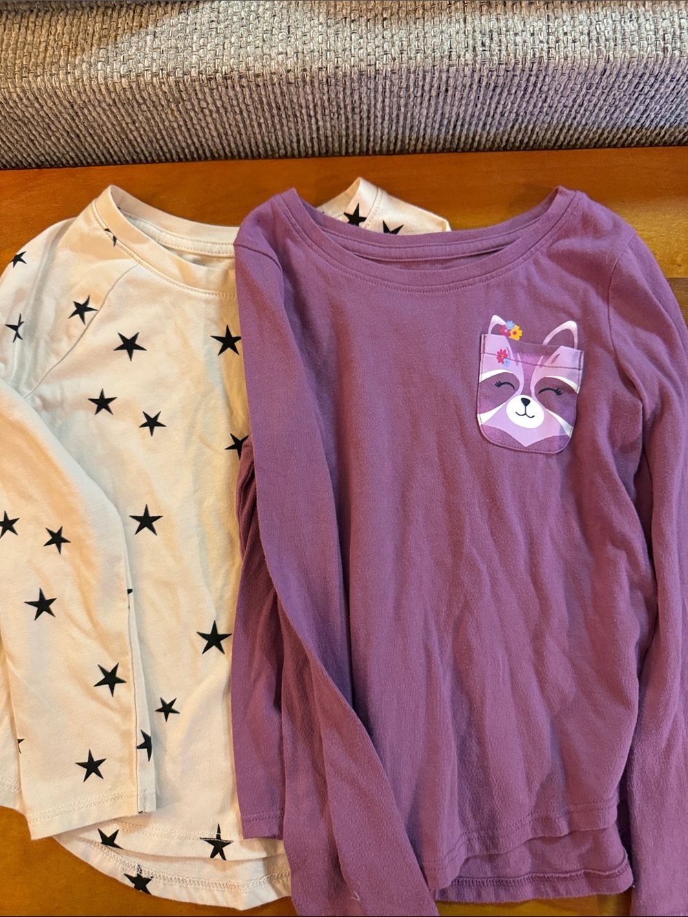 Purple Fox Pocket Long-Sleeve Top + White Star Print Top